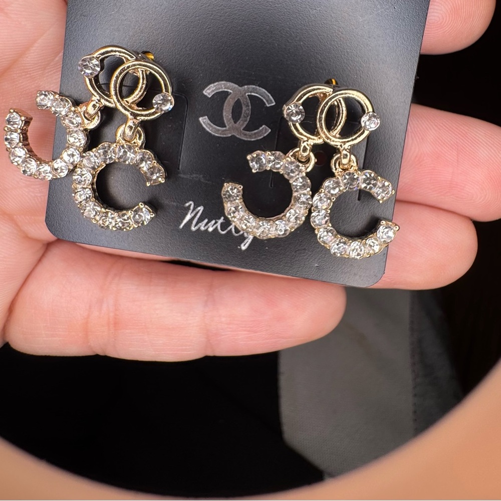 Cc  Gold and Silver dangling from Crystal Earrings
